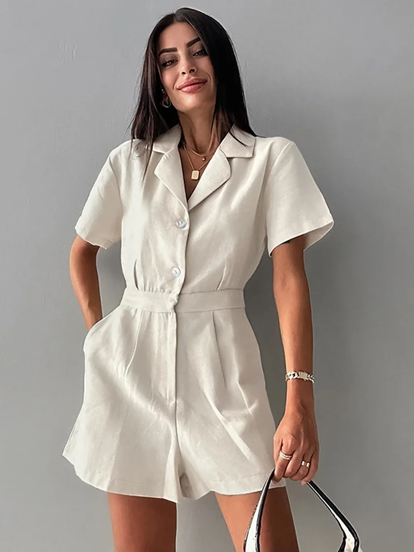 Design sense casual versatile solid color elegant jumpsuit for spring/summer 2024, new niche suit collar for women commuting