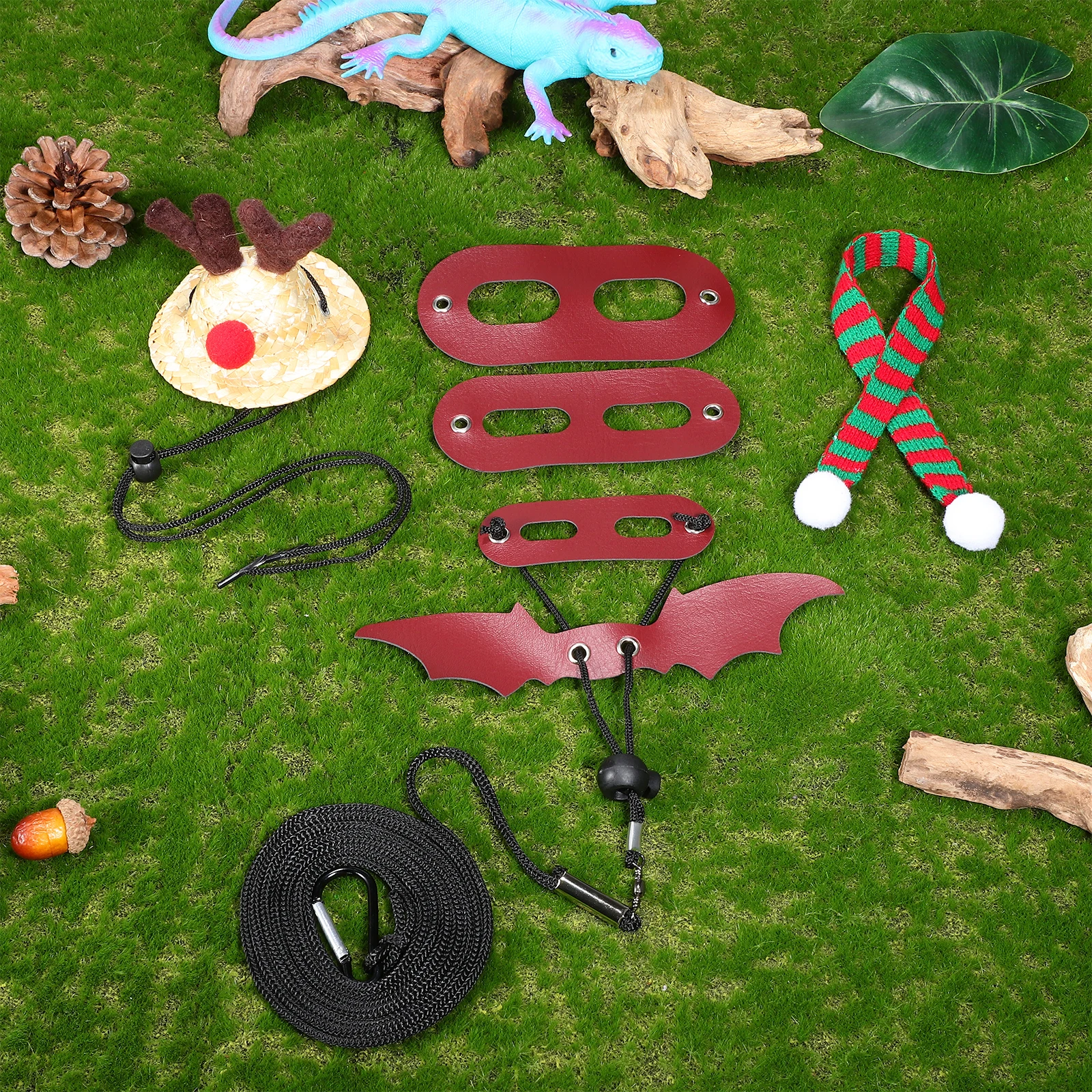 

1Set Lizard Christmas Costume Hat Scarf Leash Bearded Dragon Reptile Outdoor Harness Accessories Pet Christmas Hat