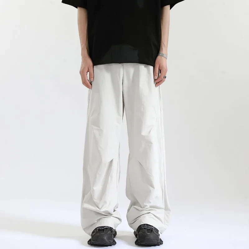 

2026 Spring Autumn Men's Cargo Pants Solid Color Lager Pockets Design Simple American Style All-match Wide Leg Loose Male Bottom