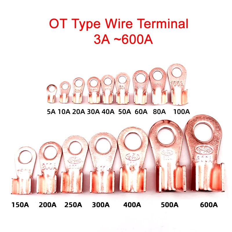 

OT Type Wire Terminal 100Pcs 50Pcs 10Pcs 5Pcs 1Pcs Red Copper Bare Nose Lugs Crimp Open Mouth Cable Connector Splice 3A To 1000A