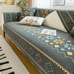 Soft Smooth Thicken Chenille Quilted Sofa Towel Embroidery Anti-slip Sofa Cover Furniture Protector Cover Bay Window Mat
