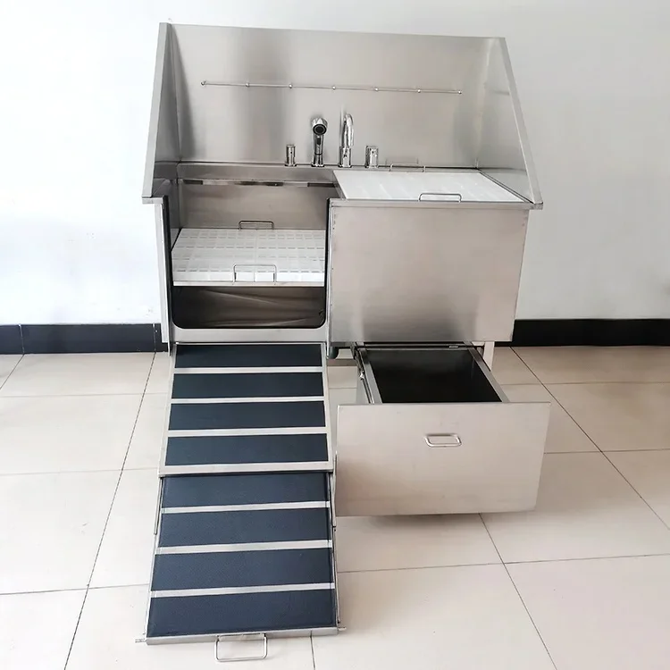 Robust Pet Beauty Stainless Steel Animal Pattern Eco-Friendly Bathtub with Ramp for Birds Bath Pool Grooming Tub Shower Head