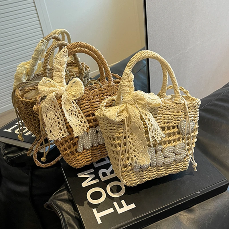 Women Fashion Handwoven Shoulder Crossbody Bag Rattan Straw Woven Bag Female Summer Beach Bag Girl Handbag Purse New Design