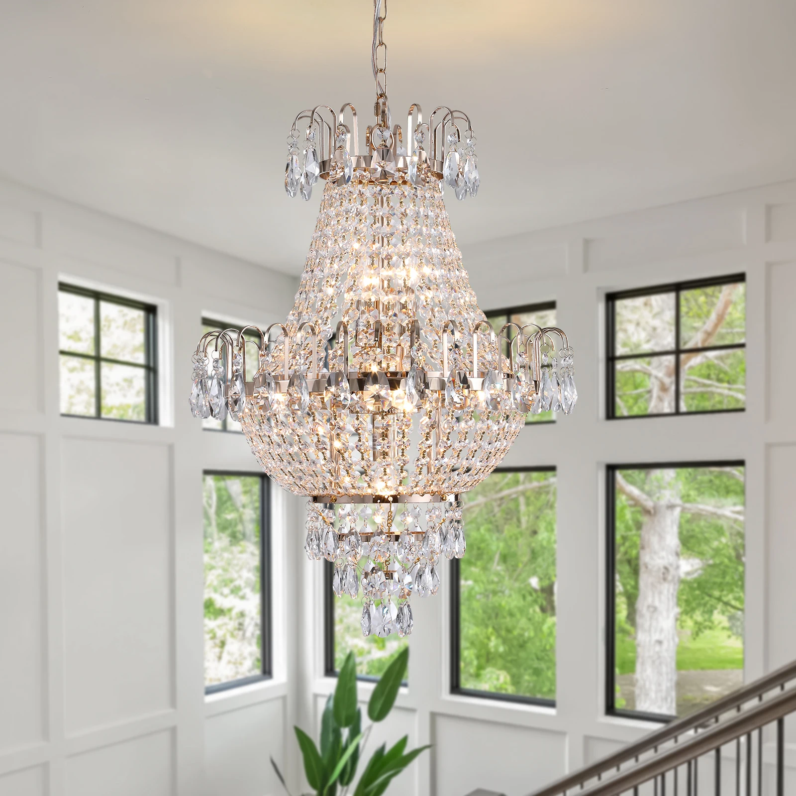 

Luxury Gold Crystal Chandelier Elegant Dazzling K9 Crystals Ceiling Light for Living Room Dining Room Hallway-Gold