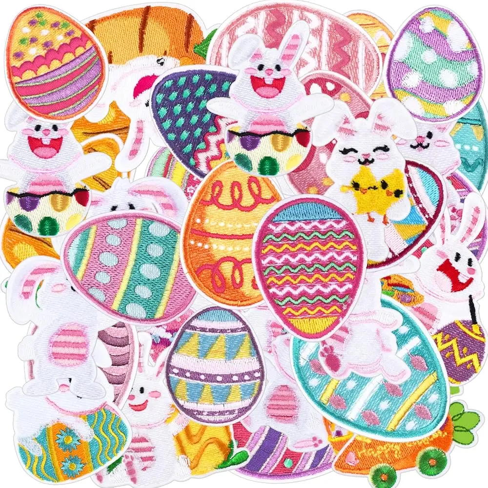 

48 Pcs Happy Easter Iron on Patches Easter Decorations Embroidered Applique Patches for Clothes Jackets Jeans Dress Hats Bac