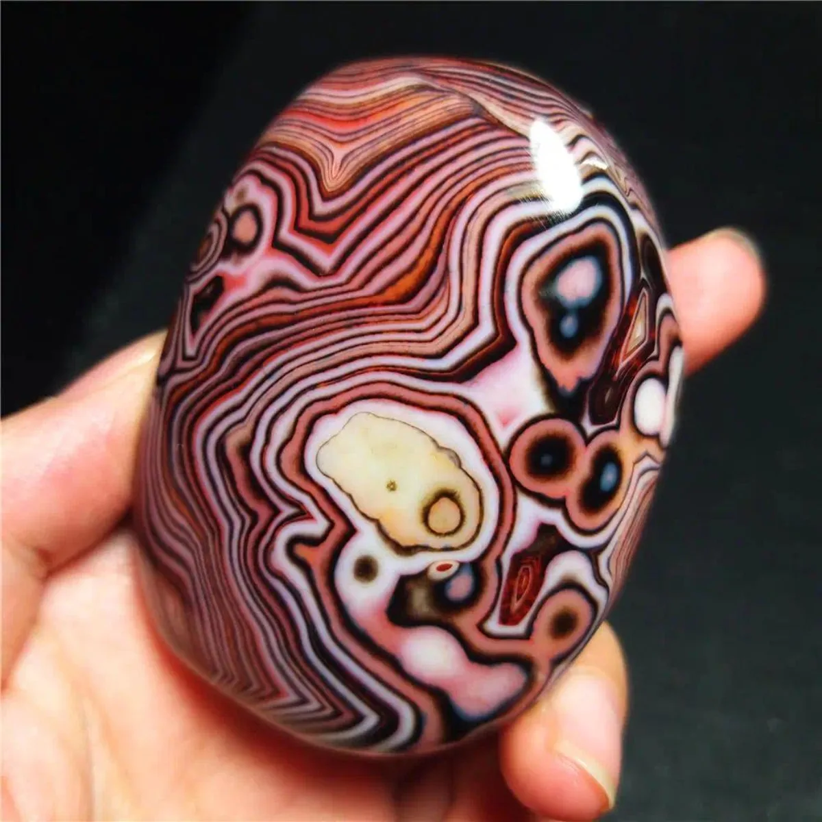 4PC Earthy Tone Banded Agate Palm Stone, Tumbled Polished, Crystal Clear, Collectible, Natural Stone, Table Display