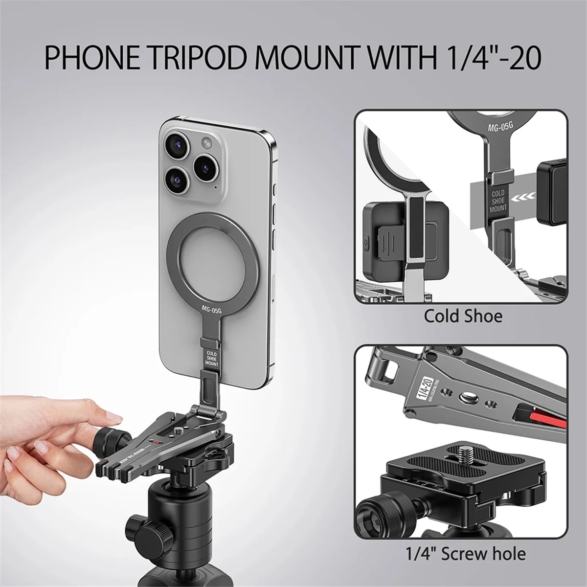 L63A Magnetic Pocket Phone Tripod Holder with Hook Foldable Phone Holder Strap for Android/