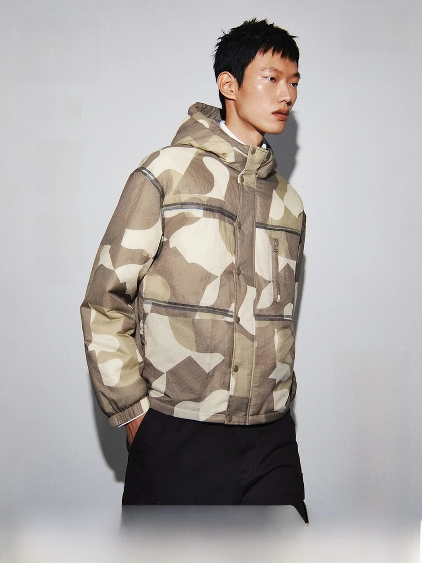 

H&M Men's Nylon Jaet Hooded Stand Collar Cotton Coat Winter Outerwear Casual Loose Fit Regular Length Daily Wear