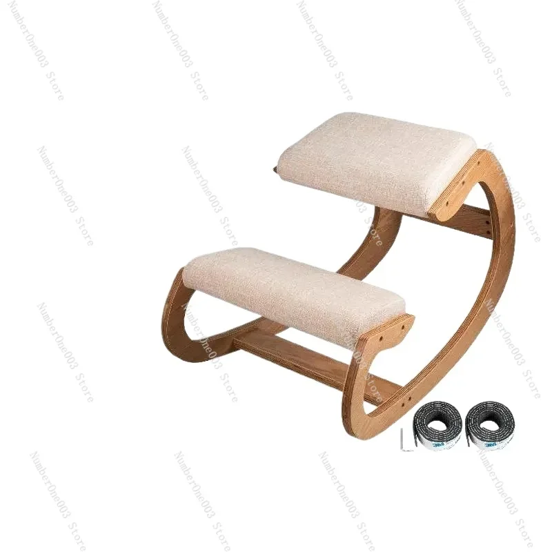 

Ergonomic Rocking Wooden Kneeling Chair Stool Correct Posture Computer Chair Original Home Office Furniture Thick Cushion