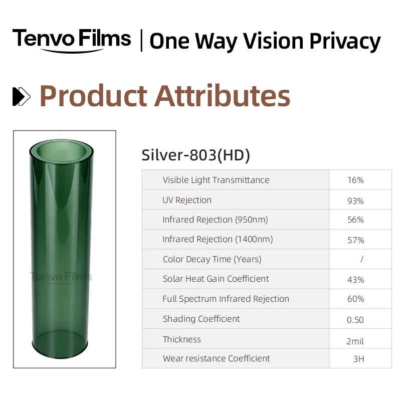 UV Block Anti Glare Heat Insulation PET Window Film Roll Silver-803W One Way Privacy Easy DIY Install for Home Car Office