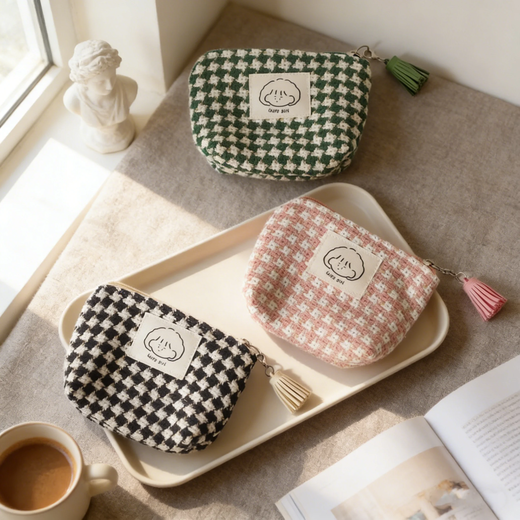 

Милый японский и корейский мини-кошелек в клетку для девочек, большой вместительный компактный портативный органайзер для губной помады, ключей, наушников, сумка-органайзер