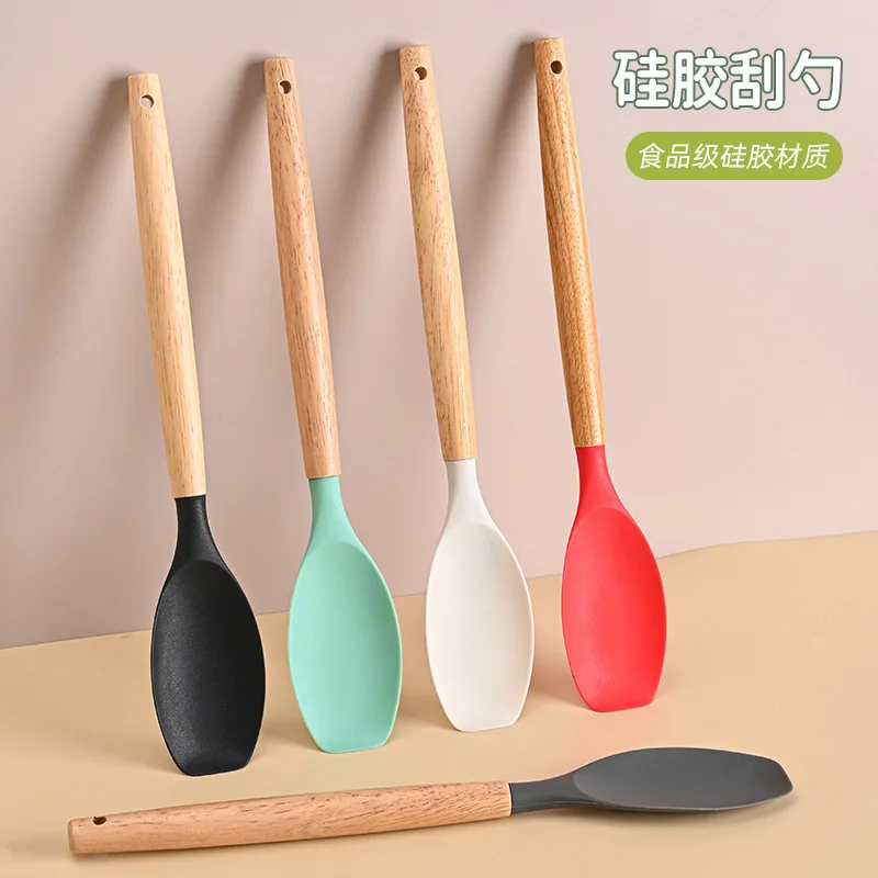 Silicone Cooking Spatula with Natural Beech Wood Handle Heat Resistant Up to 230°C Non Scratch for Non Stick Pans Ergonomic Grip