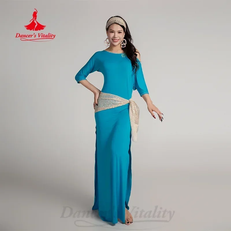 BellyDance Practice Clothes Loose and Comfortable Modal Robe+headscarf+hip Scarf 3pcs Adult Oriental Dance Training Clothing