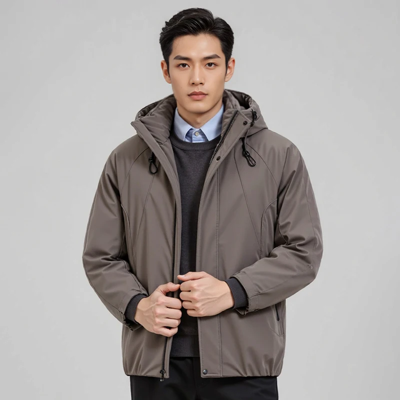 

Мужская пуховая куртка Dujia с капюшоном: простая, универсальная верхняя одежда из полиэфирного волокна, с длинными рукавами, теплая, стандартного кроя, на молнии