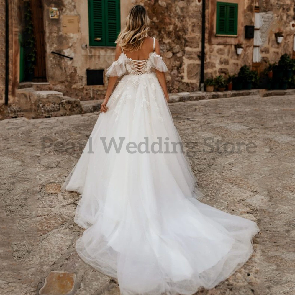 Splendido abito da sposa classico Sling maniche scese Applique di alta qualità Boho romantico mare sposa abiti da sposa Multi Size