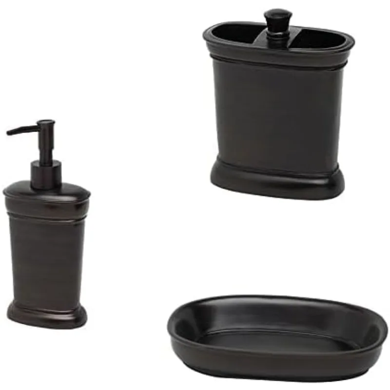 

Bathroom Vanity Accessories 3-Piece Set in Oil Rubbed Bronze Finish: Includes Lotion/Soap Dispenser, Toothbrush Holder