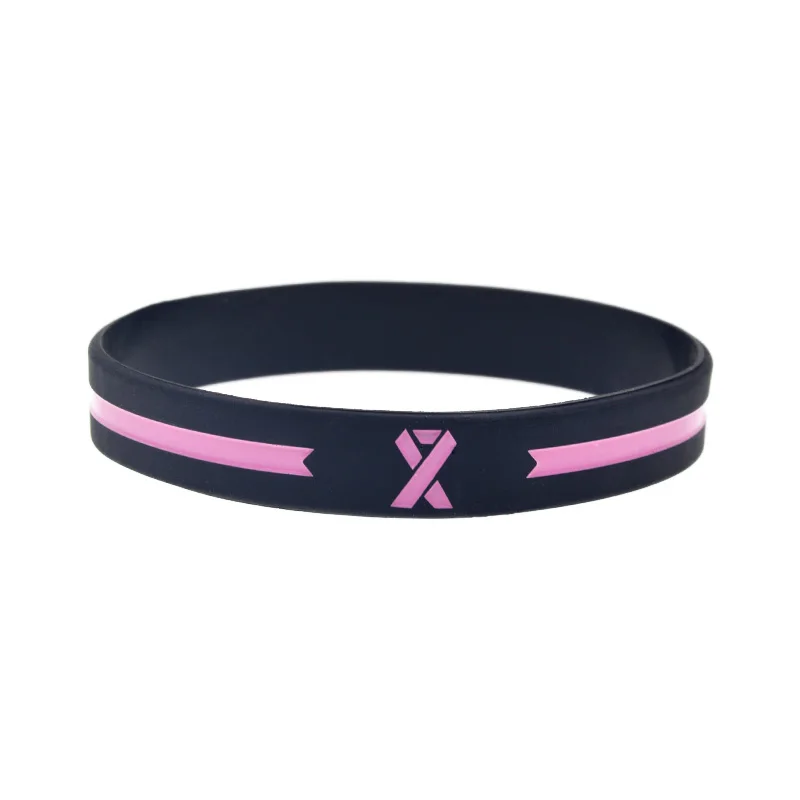 50 Stück Brustkrebs-Aufmerksamkeitssilikon-Armband, 3 Stile, rosa Logo, medizinisches Armband für Frauen – Detail 3