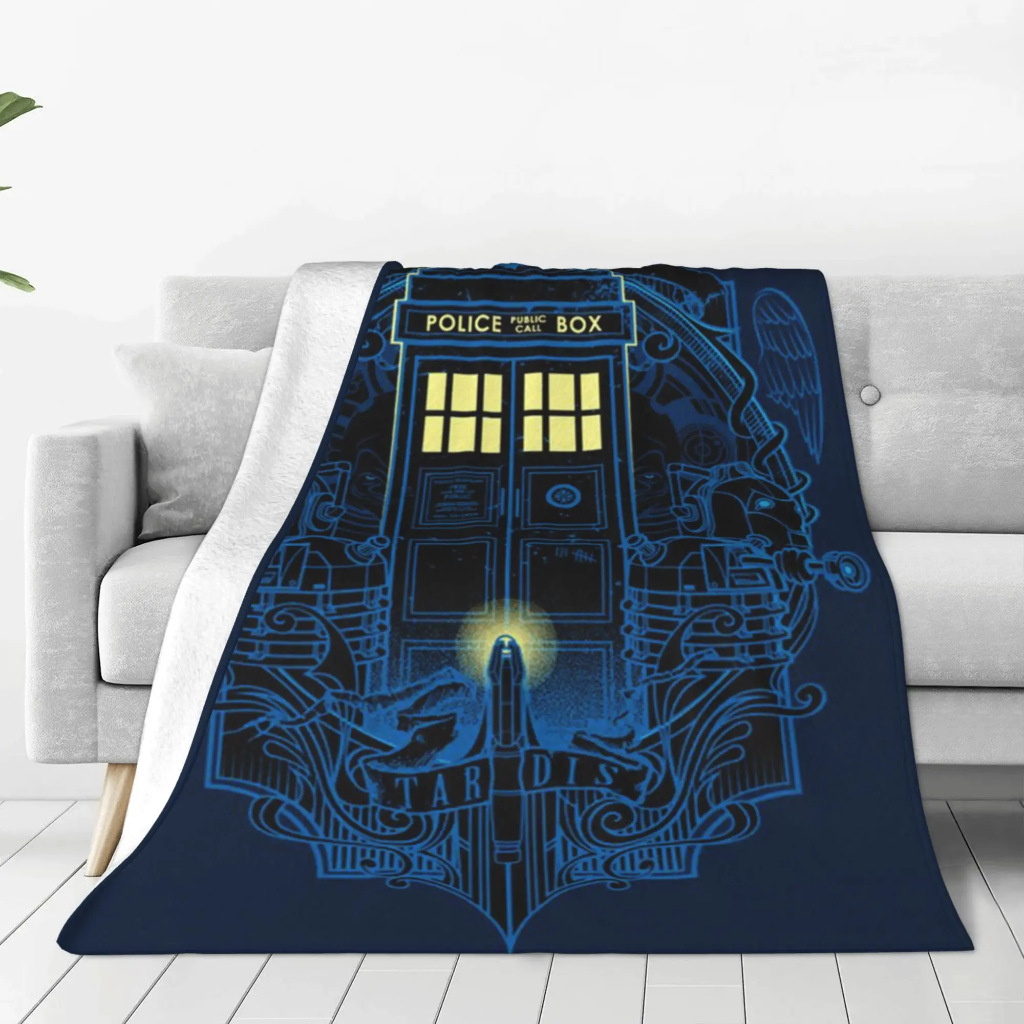 Time Traveler Flannel Throw Blanket Soft TARDIS Blue Design All Season Cozy Comfort for Doctor Who Fan Gift