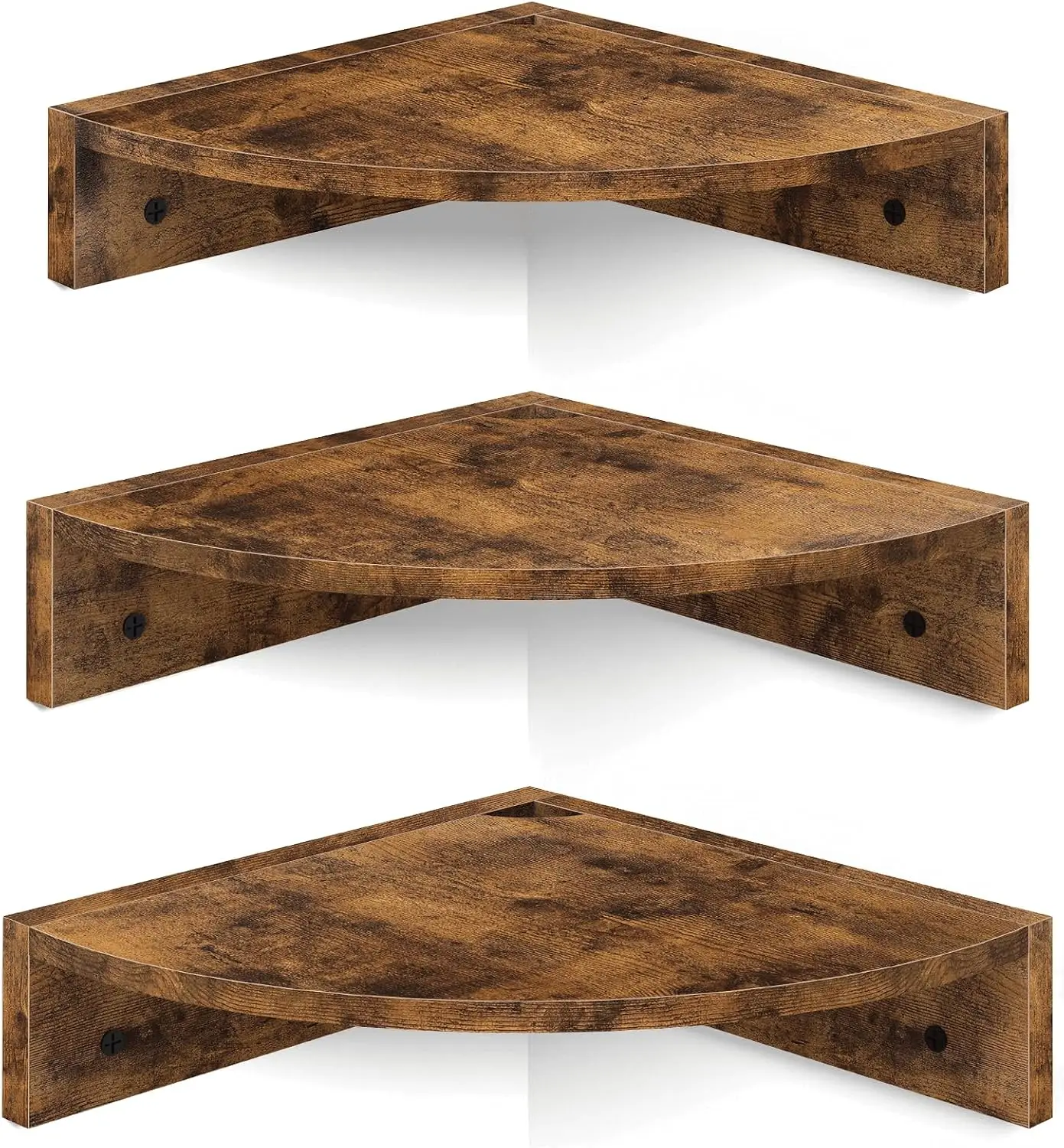Homode Corner Shelf Wall Mount, Set of 3 Floating Corner Shelves with Cord Hole, 3 Tier Wood Wall Display Shelf, Storage for Bat