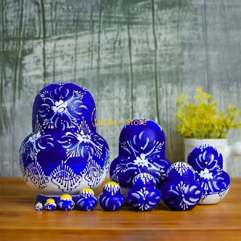 Y4QA Traditional Russian Stacking Dolls 10 Pcs Vibrant Floral Girl Collectible Toy