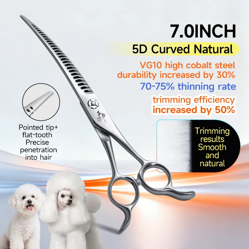 Fenice High-End JP440C/VG10 7/7.25 Inch 5D Gradient Teeth Dog Grooming Scissors Curved Chunker Shears Pet Beauty Groomer Tools