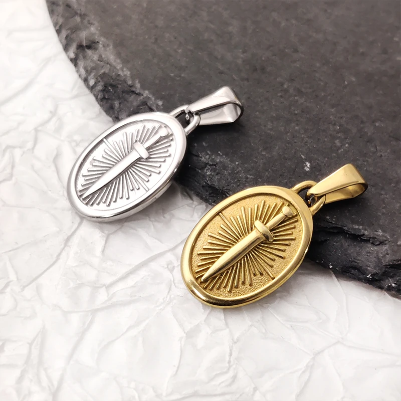 Fashion Punk Jewelry Sword Pendant Necklace Silver Stainless Steel 18K Gold PVD Plated Blade Oval Charms Necklace for Men