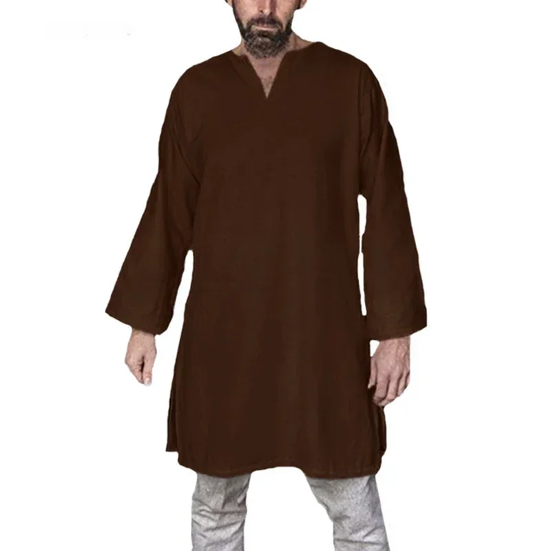 S-XXXXXL Medieval Men Shirts Viking Tops Long Sleeve Cotton Warrior Pirate Costume Men Shirt Tunic Stage Costumes Man 5XL