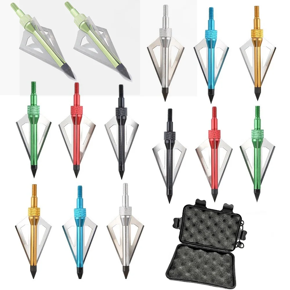 

12Pcs Broadhead Archery Arrowhead 100Gr Point Tips Arrowhead with Box for Outdoor Bow and Arrow Hunting Shooting Accessories