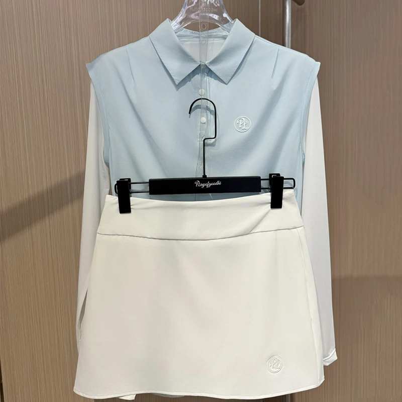 PL Women Golf Clothing Sunscreen Long Sleeve Polos Tops Ladies High-waisted Pleated Skirt Ice Silk Cooling Golf Sporty Suit