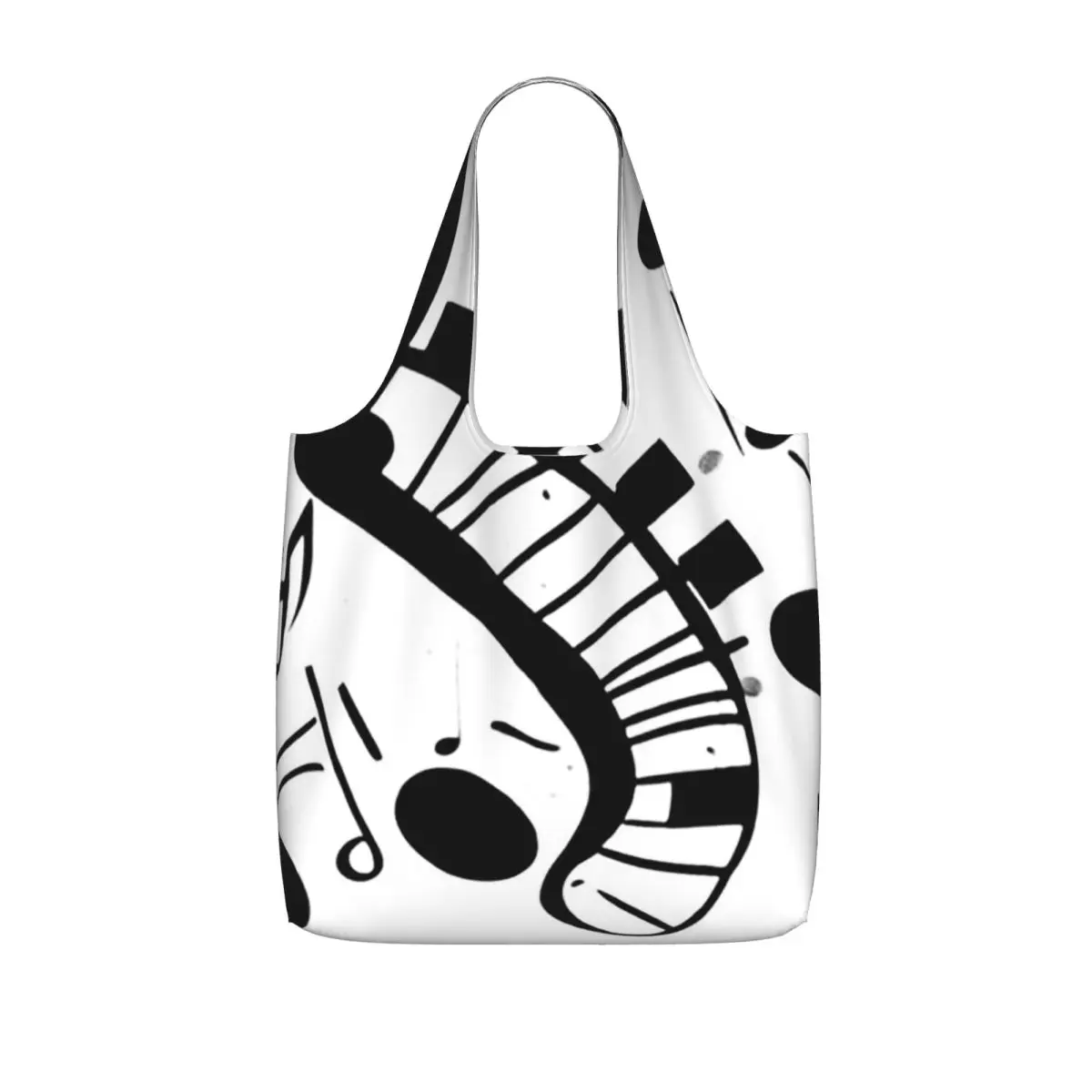 Abstract Piano Keys With Musical Notes Shopping Tote Bag Canvas Large Capacity Shoulder Bags Shopper Grocery Handbag for Women