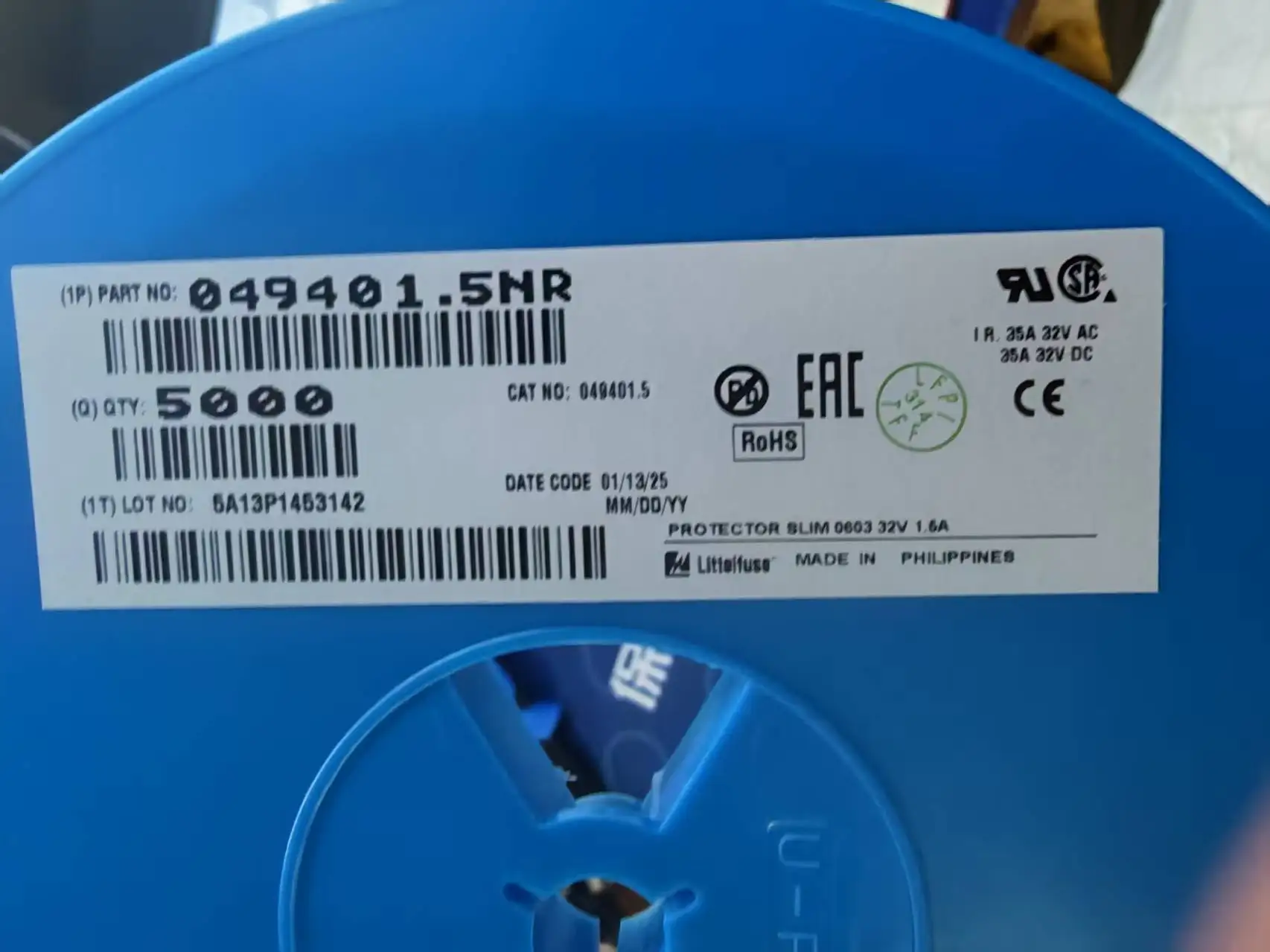 049401.5NR Littelfuse 0603 SMD Chip Fuse 1.5A 32V Fast Acting Thin Film Overcurrent Protection Fuse 494 Series，049401.5