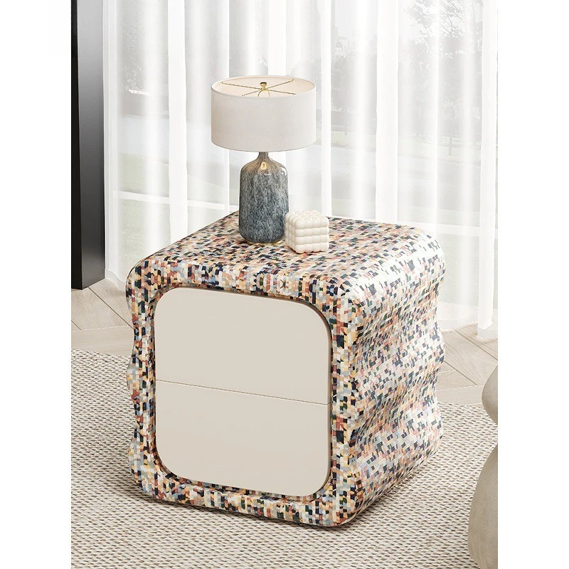 Italian art rainbow bedside table modern solid wood storage cabinet bedroom creative mosaic large capacity