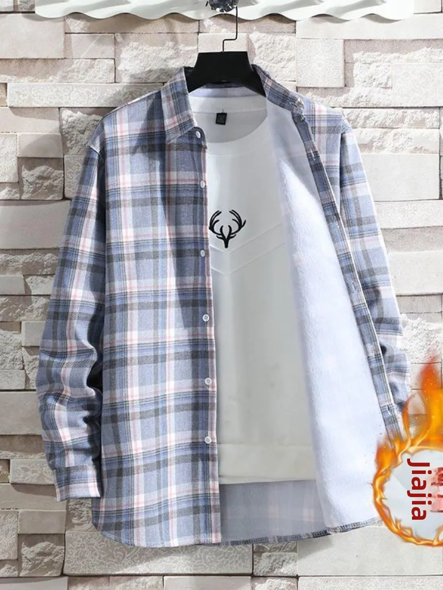 

Мужская теплая рубашка в клетку с длинным рукавом, повседневная, в стиле ретро, для весеннего сезона, с воротником, для студентов