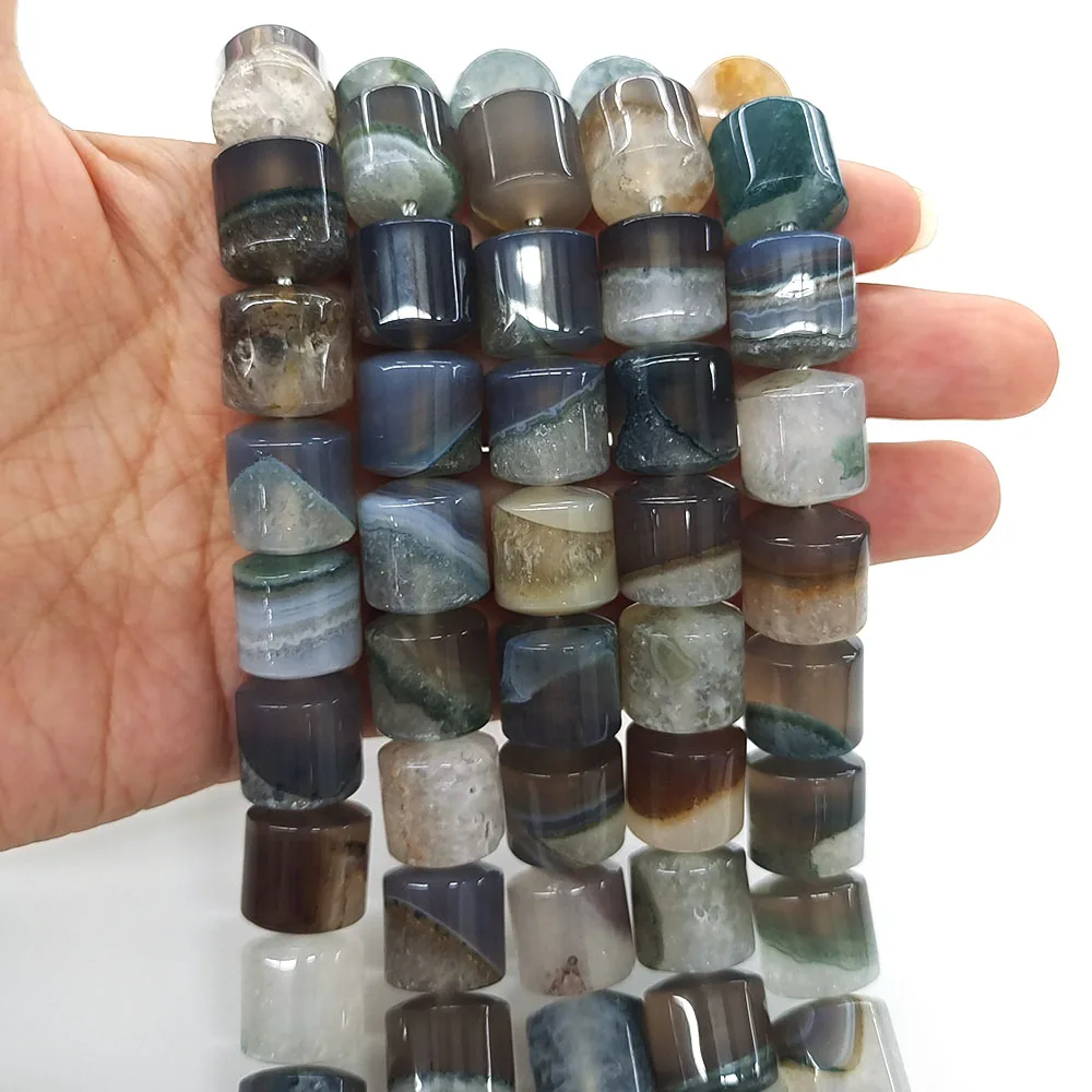 Wholesale 14x13mm Cylinder Shape Beads Natural Stone Multicolor Uruguayan Agate Crystal Gems Bead for Making Jewelry DIY Gifts