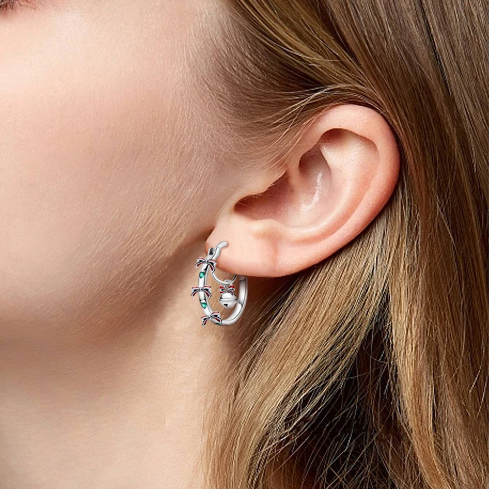 الأصلي 2025 جديد 925 فضة عيد الميلاد الأحمر القوس جرس Charms أقراط للنساء أقراط هدايا عيد الميلاد مجوهرات #4