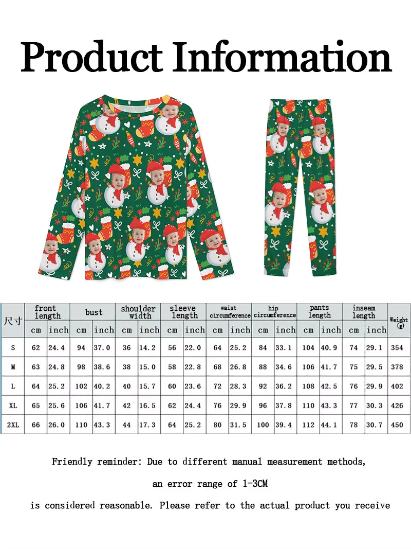 Benutzerdefinierte Damen-Pyjamas mit Gesicht, Homewear, individuelles Damen-Langarm-Pyjama-Set, personalisierter Pyjama mit Gesicht, individuelle Weihnachten