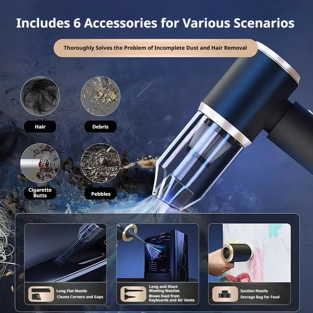 2-in-1 Cordless Mini Vacuum Blower For Car Home – Portable Dust Cleaner Car Care Accessories
