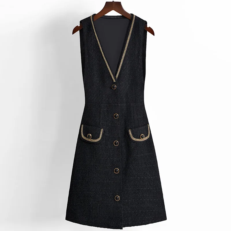 Women Long Autumn Winter New Sweet Slim Fit Tank Top Bottom Wool Vest Fragrant Style Dress
