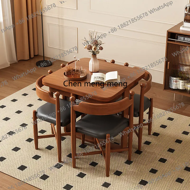 

Solid wood folding medieval dining table Small apartment household French retro retro retractable storage dining table