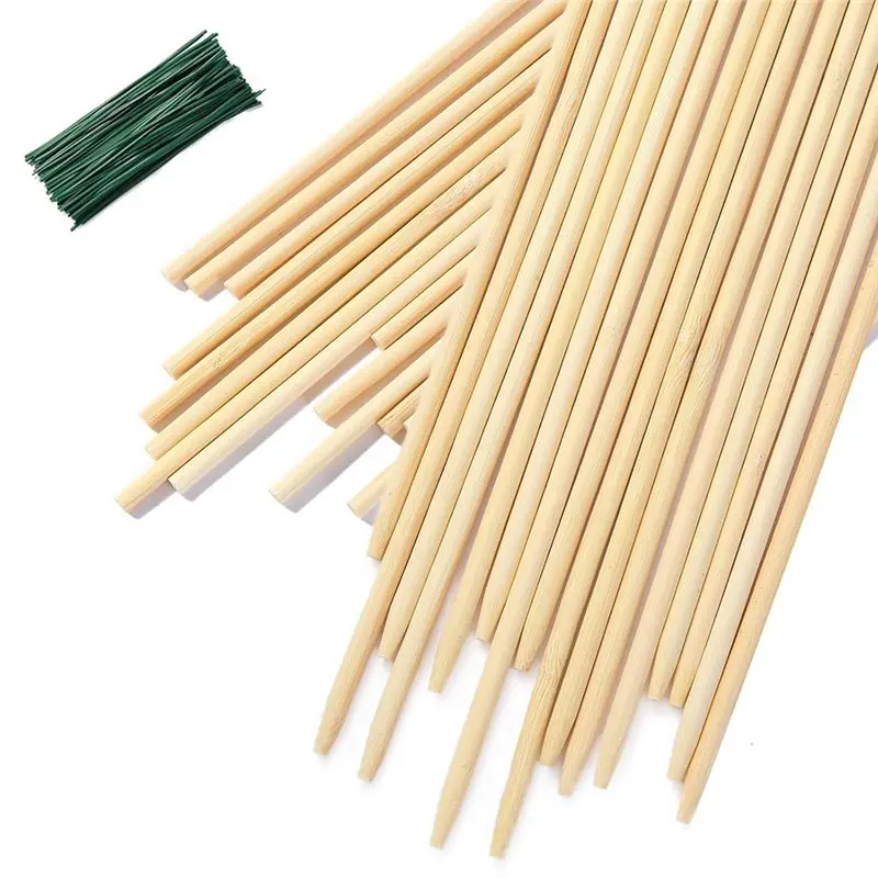PORK-Garden Support Stakes- 120-Piece Bamboo Set Ties For Climbing Plants And Potting Vegetable