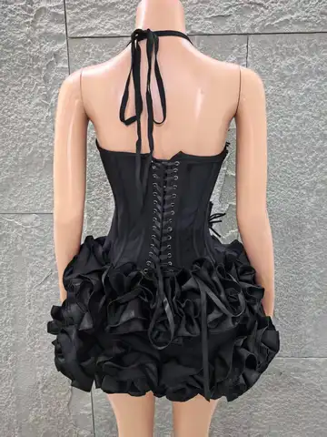 2025 Ny Svart Färg Kvinnor Sexig Axelbandslös Blommig 2 Pieces Bodycon Mini Bandage Klänning Fira Nattklubb Fest Bar Sångare Klänning 10 best sales bodycon-klänning - №8