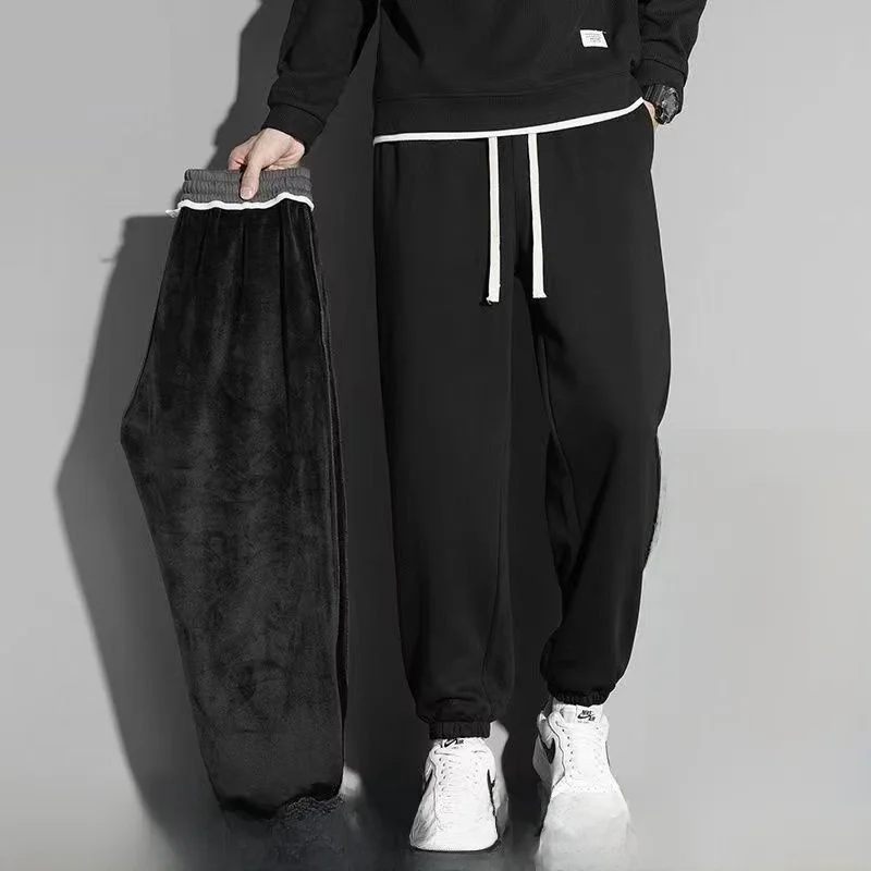 

Trendy Men's Fce Lined Loose Fit Warm Pants Color Versatile Large Size Slimming Casual Sports Sweatpants