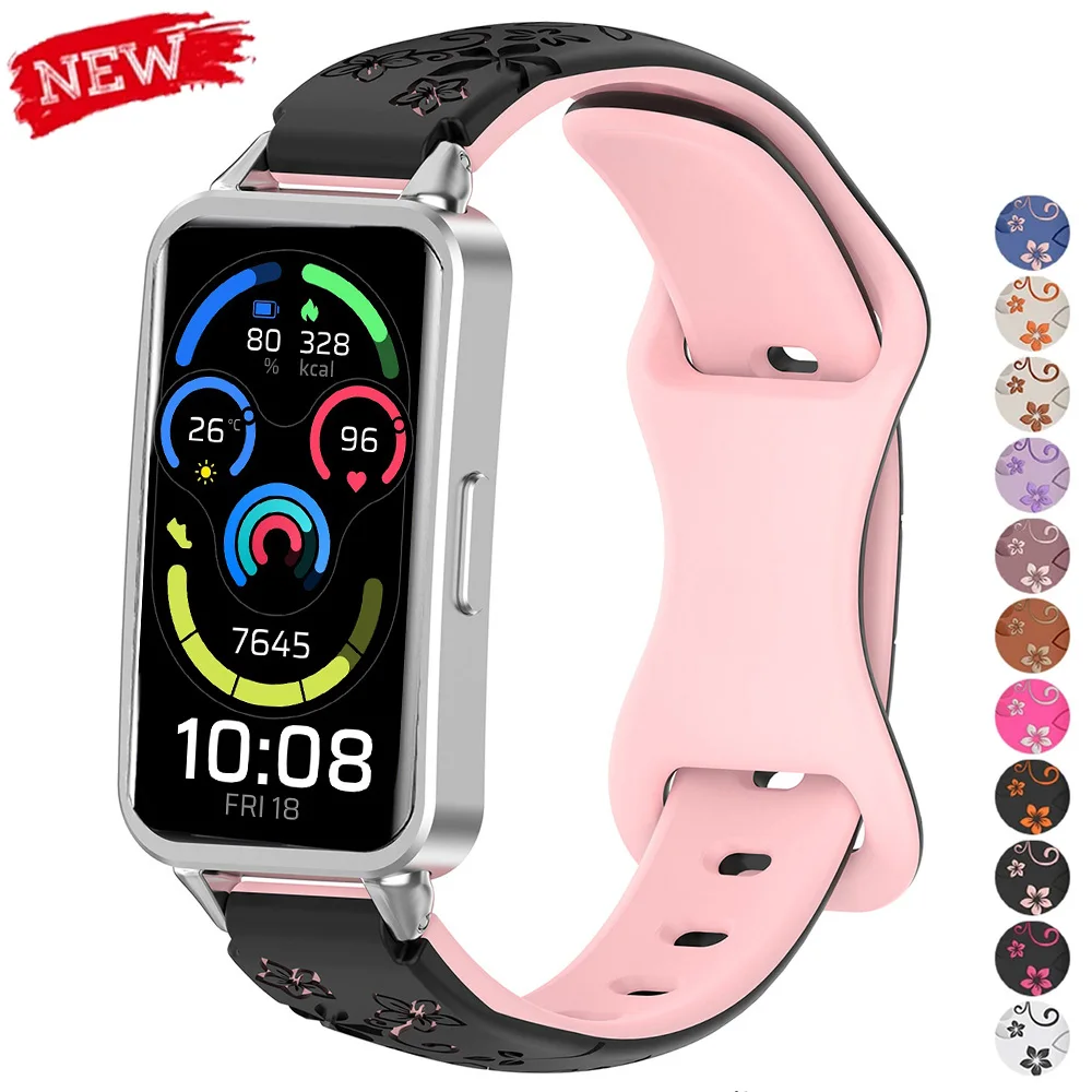 Silikonarmband mit gravierten Blumen für Huawei Band 11 11 Pro, Sportarmband für Huawei Watch Band 11/11PRO NFC Correa Damenarmband