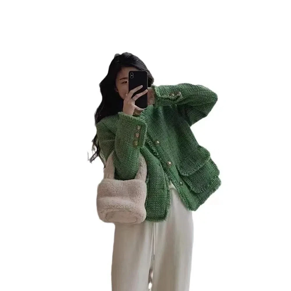 2024 Spring Autumn New Women\'s Unique Suit Green Fragrant Short Coat Tassel Wool Blazers Female