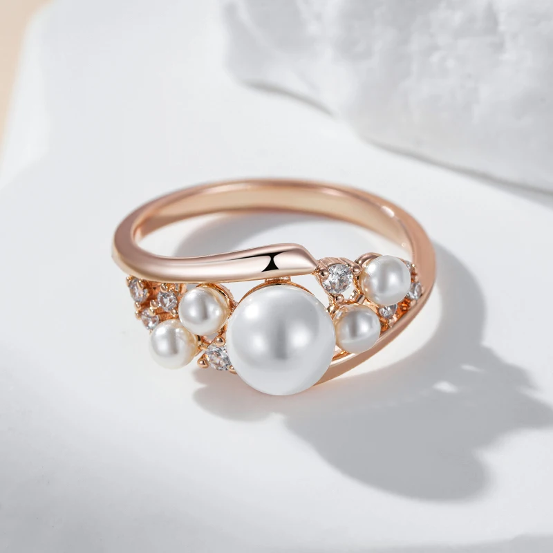 Kinel Unique Vintage Pearl Ring for Women Fashion 585 Rose Gold Color Natural Zircon Accessories Daily Fine Jewelry 2024 New