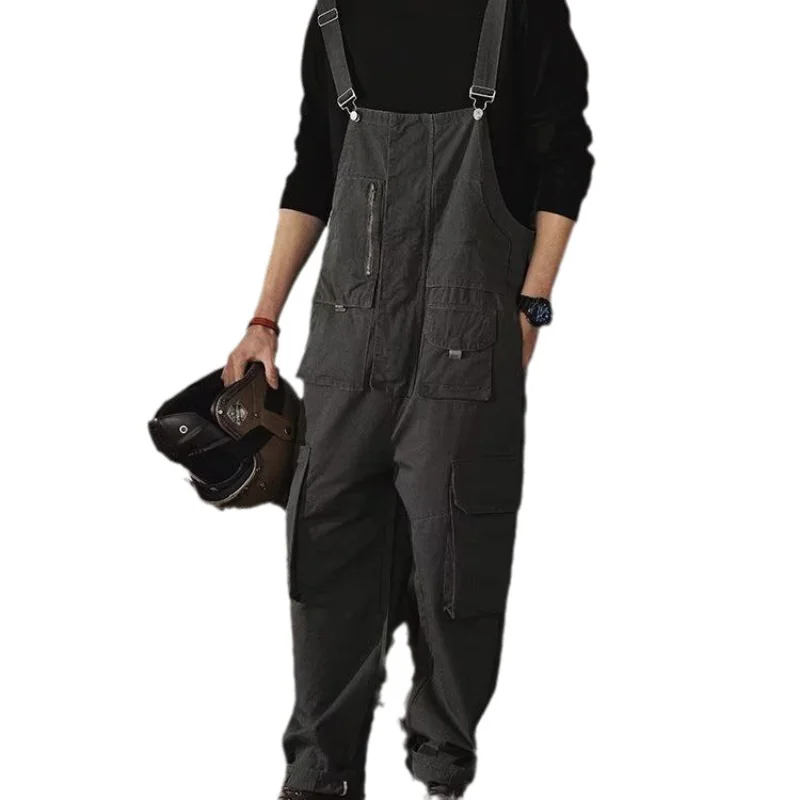 American Retro Overalls for Men and Women Loose Casual May Khaki Vintage Jumpsuit Suspenders Fashion Simple and Versatile