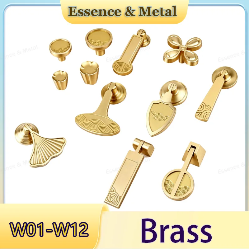 2/4PCS Solid Brass Cabinet Handle Light Luxury Kitchen Drawer Almond Leaf Shape Handle Drawer Single Hole Carved Handle Hardware