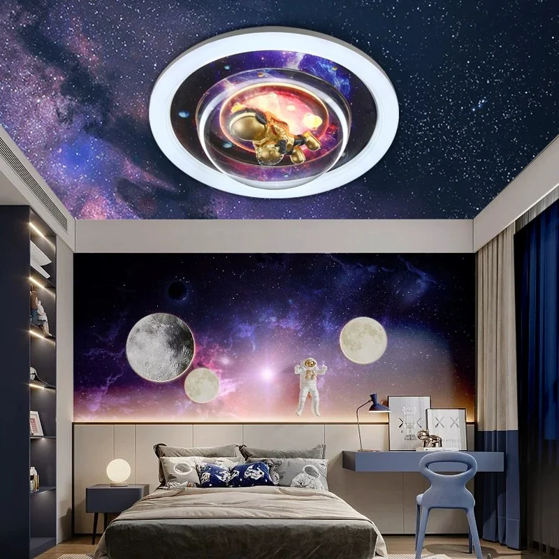 Children's Room Boys and Girls' Bedroom Ceiling Light Modern Simple Cartoon Planet Mermaid Rocket Astronaut Room