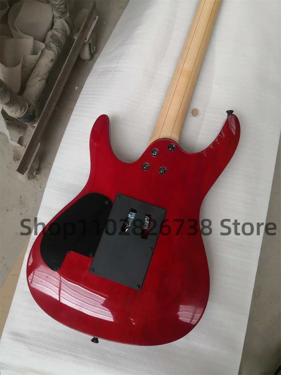 Ultra thin electric Guitar Red body Flamed Maple top Rose wood fingerboard Abalone shell Mosaic tremolo System HSH pickup Black