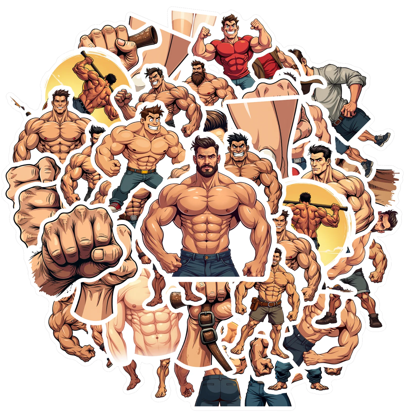 35pcs-70pcs Decals Power Muscle Men Stickers Cartoon Stickers Character Stickers For Car Sticker Suitcase Phone